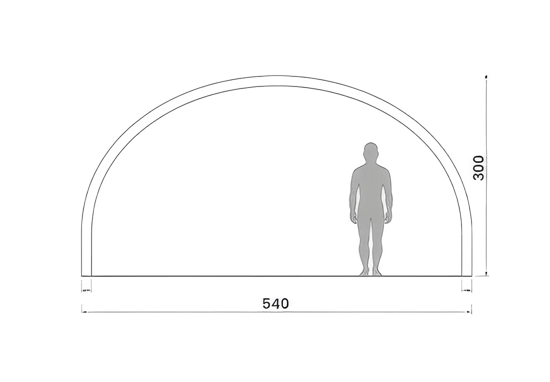 Szkic techniczny łuk drewniany Opera w rozmiarze 540 cm